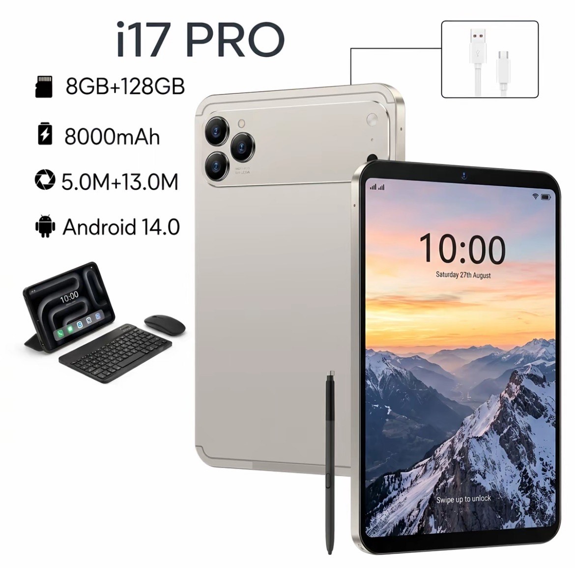 Tablet AX7 i17 PRO 10.1" | Android 14 | 8GB+128GB | 8000mAh | WiFi | Kit Completo com Teclado + Mouse + Caneta + Capa - 5